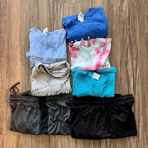 Lot of 5 Large Shirts and 2 Medium Gym Shorts.